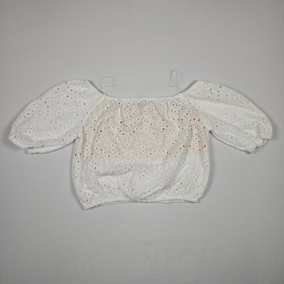 Windsor White Eyelet Off Shoulder Crop Top M Cottagecore Boho Summer‎ Blouse - Picture 5 of 7